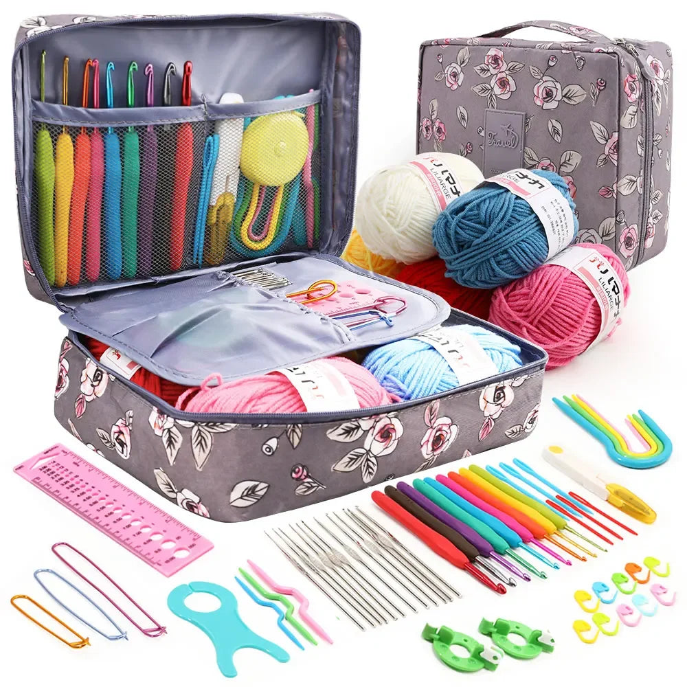 59Pcs/Set Portable Crochet Knitting Set DIY Beginner Crochet Hook Kit With Storage Bag Material Pack and Storage Tools