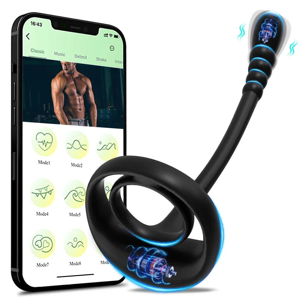 APP Remote Control Anal Vibrator Testicle Prostate Massage Stimulate Butt Plug Male Masturbator Cockring Sex Toy for Men