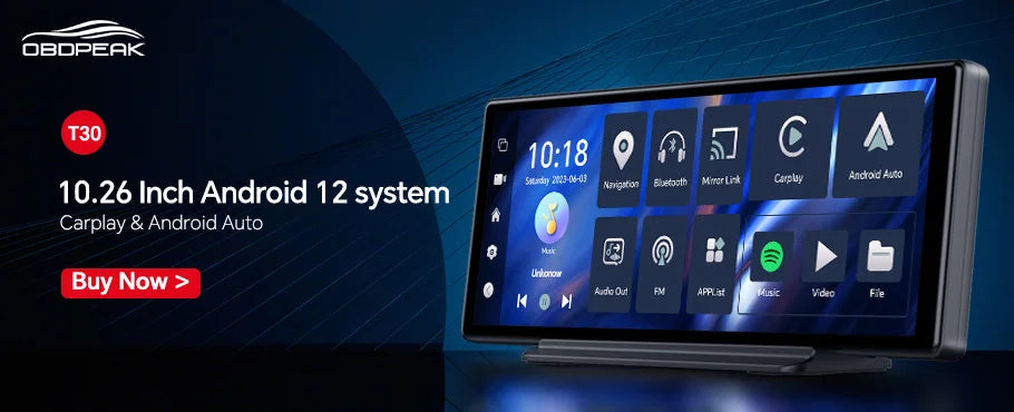 OBDPEAK K50 10.26'' Dashboard 4G+64G Android 13 AI Screen Dash Cam GPS Navigation Carplay Android AUTO Dual Lens Video Recorder