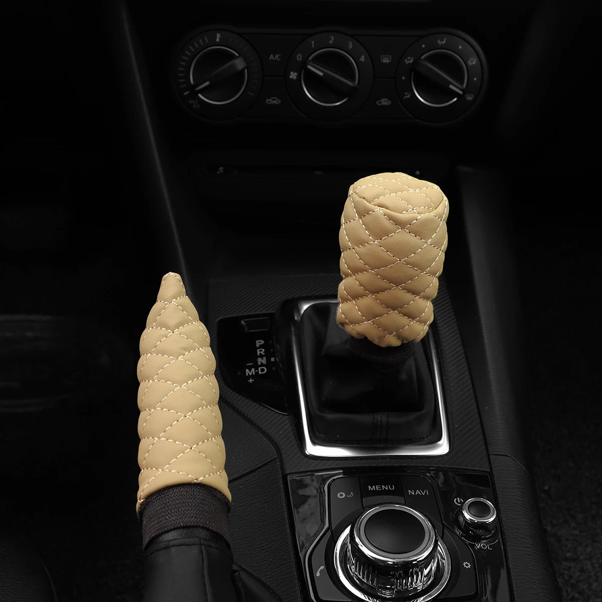 2 sets PU leather stereo embroidery car handbrake cover handle set manual gear general automotive supplies