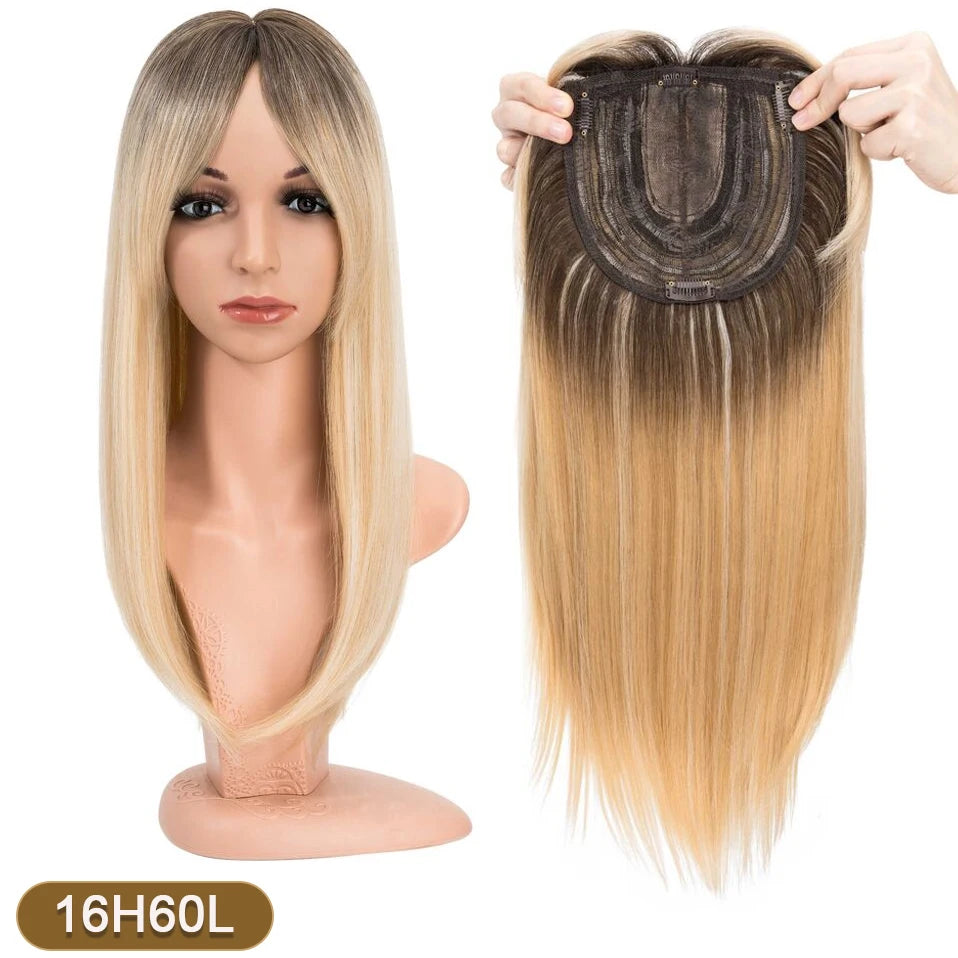 Benehair 14'' 18'' Hair Toppers with Bangs for Women Synthetic 6x6 Top Hairpieces Wigs Long Striaght Clip in Hair Extension