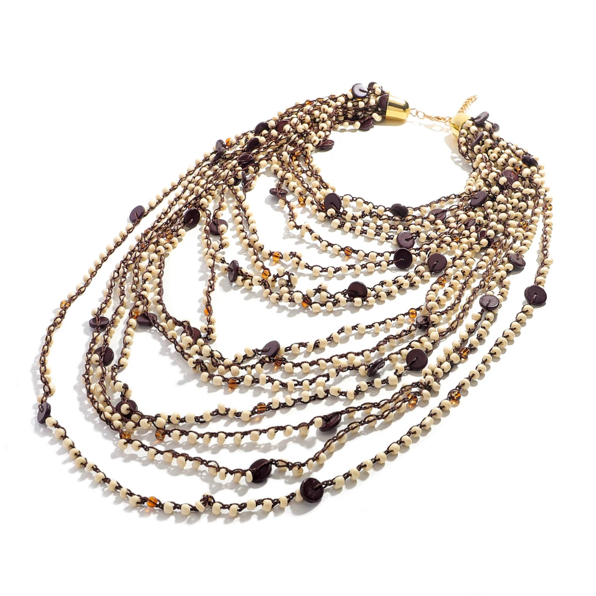 ZAA Trendy Handmade Brown Beaded Seashell Necklace For Women Elegant Vacation Multilayer Body Chain Party Banquet Accessories