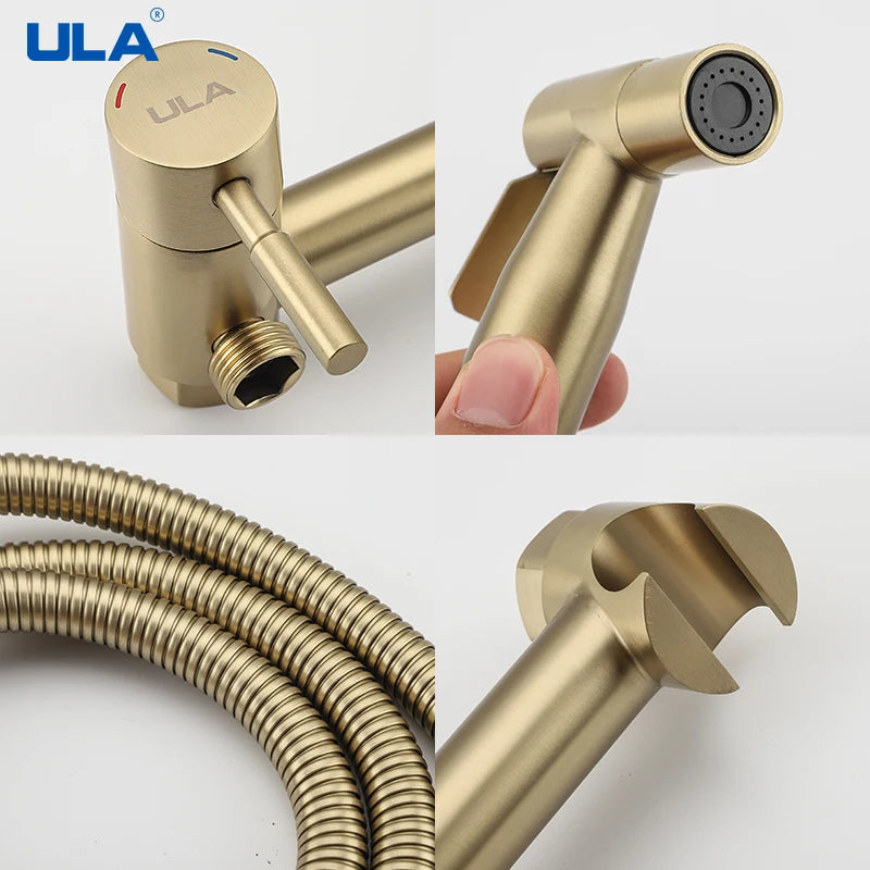 ULA Gold Bidet Faucet Toilet Faucet Stainless Steel Handheld Bidet Sprayer Set Cold Hot Water Mixer Crane Bathroom Shower Head