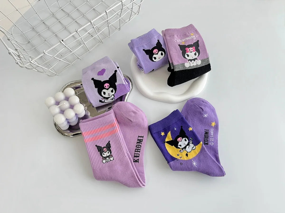 1/5 Pair of Fashionable and High Aesthetic Dreamy Party Sanrio Cute Cartoon Kawaii Purple Kuromi Women's Exquisite Stockings