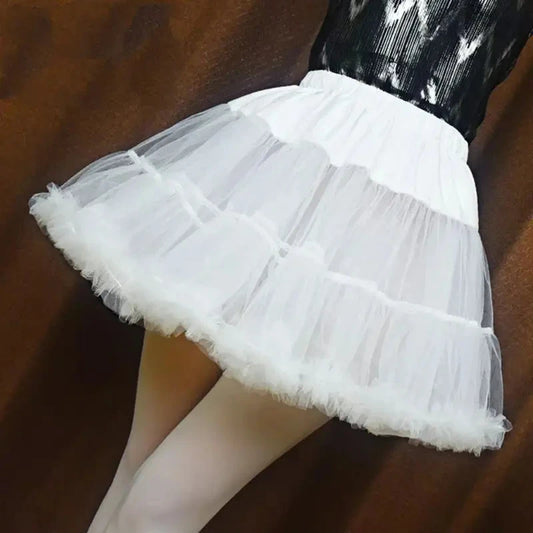 Girls Ruffled Short Petticoat Solid White Color Fluffy Bubble Tutu Skirt Puffy Waistband Mini Hoopless Prom Crinoline Underskirt