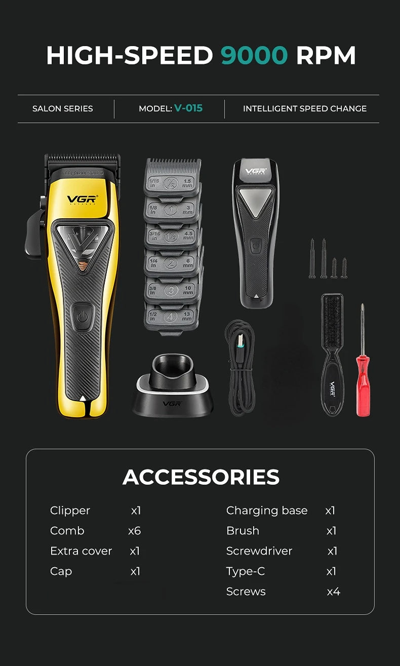 VGR Hair Clipper Professional Hair Trimmer Electric Hair Cutting Machine Vector Motor Haircut 9000 RPM Clipper for Men V-015