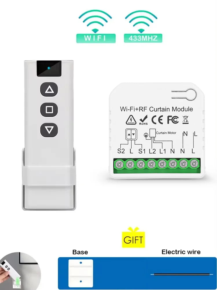Tuya Smart Life WiFi 433Mhz Blind Curtain Switch with RF Remote for Electric Roller Shutter Google Home Alexa Smart Home Control