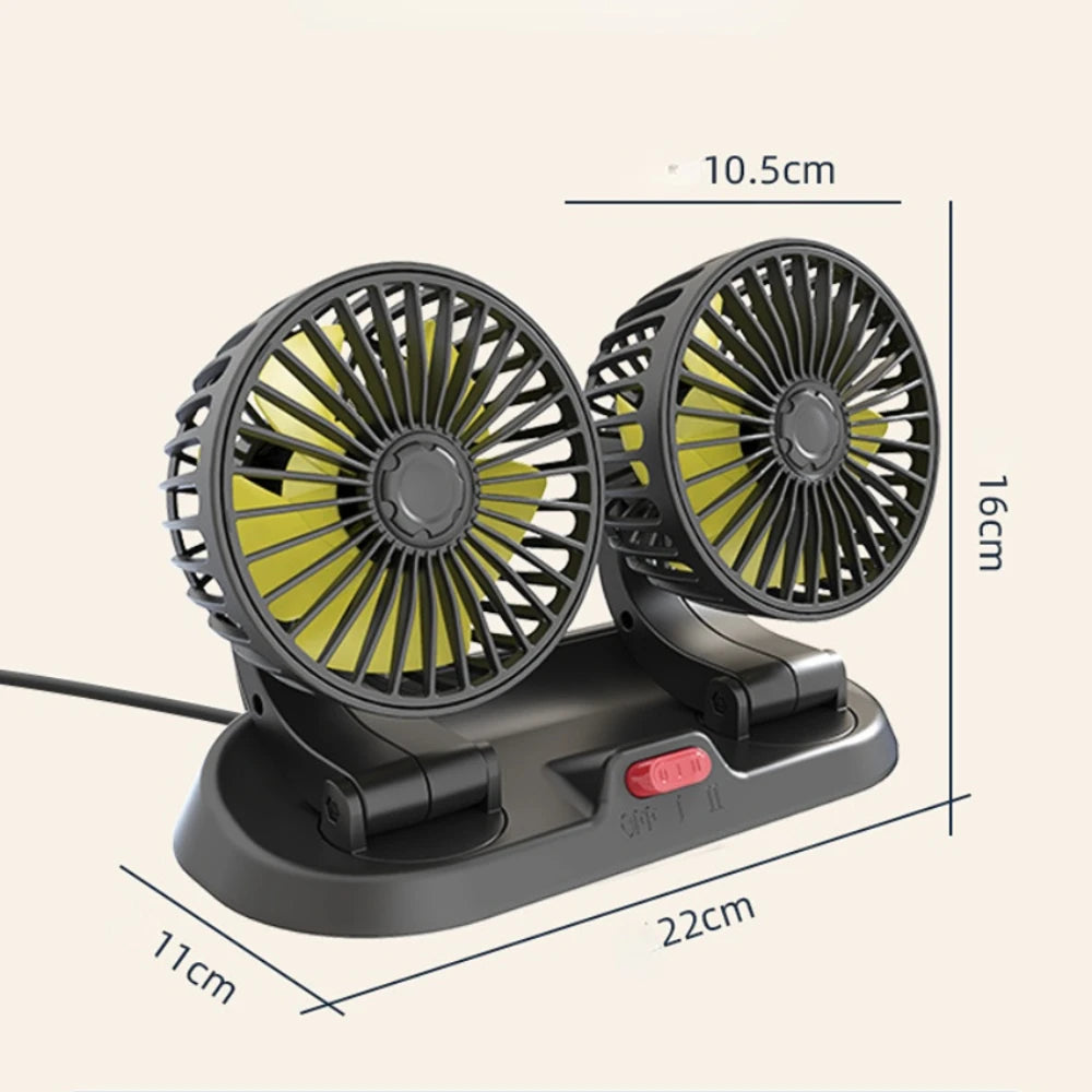 Car Fan 360° Adjustable 3 Head Air Fan Automotive Electric Fan USB/12V/24V Fan 2 Speeds Car Silent Fan For Home Desk Office&Car