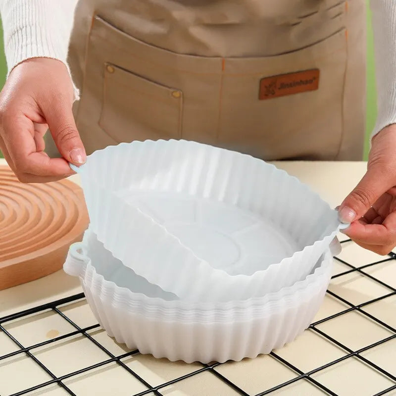 2 PCs Reusable Air Fryer Silicone Tray For Easy Cleaning Suitable For Round Pizza Grill Pan Mats Air Fryer Baking Accessories