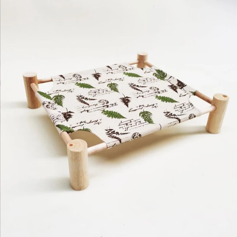 Wood Canvas Elevated Cat Bed, House, Hammocks, Lounge Bed for Small Rabbit Cats and Dogs, Durable Pet Supplies