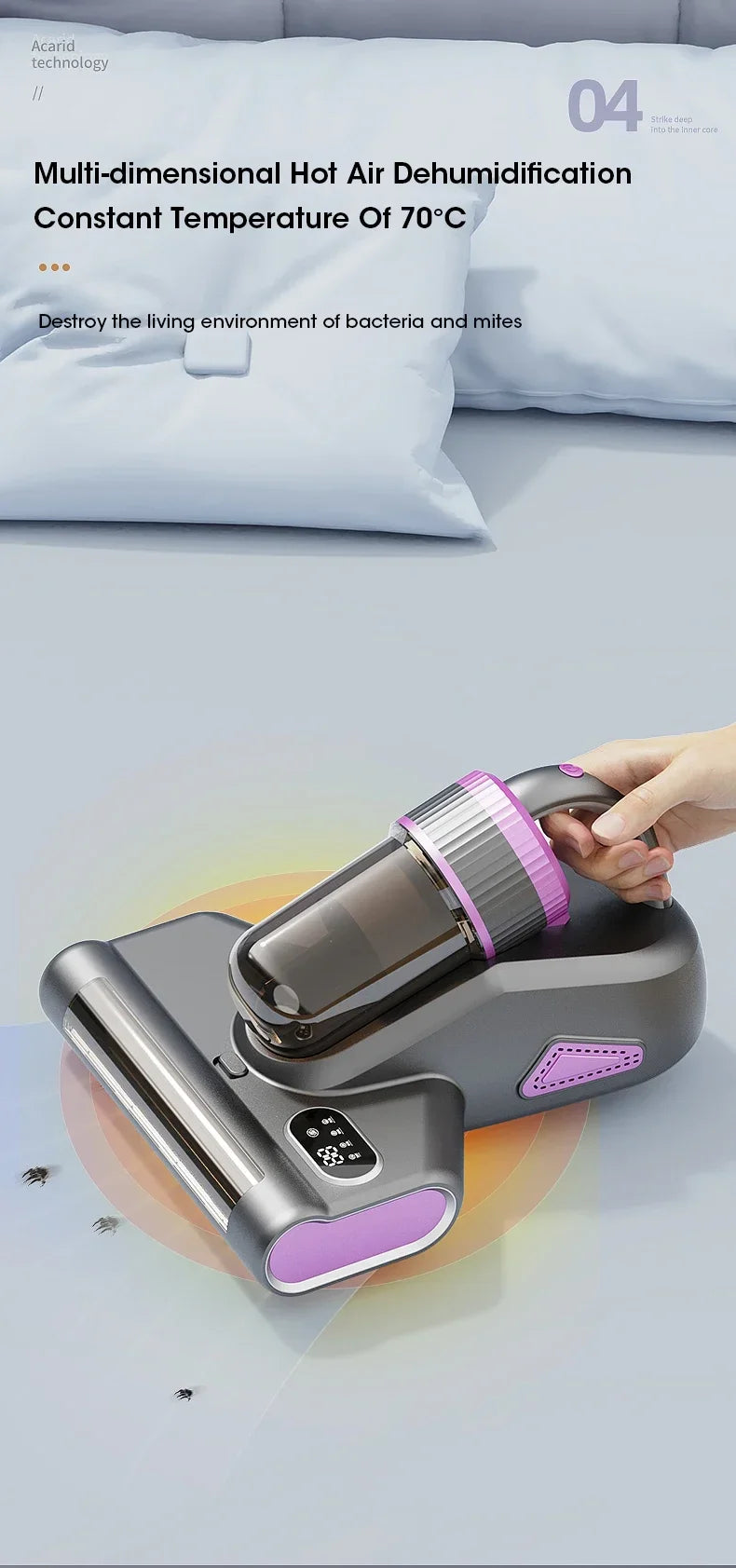 Portable 15Kpa Mite Remover Wireless Handheld Home Ultraviolet Sterilization Powerful Suction Vacuum Cleaner for Sofa Mattresses