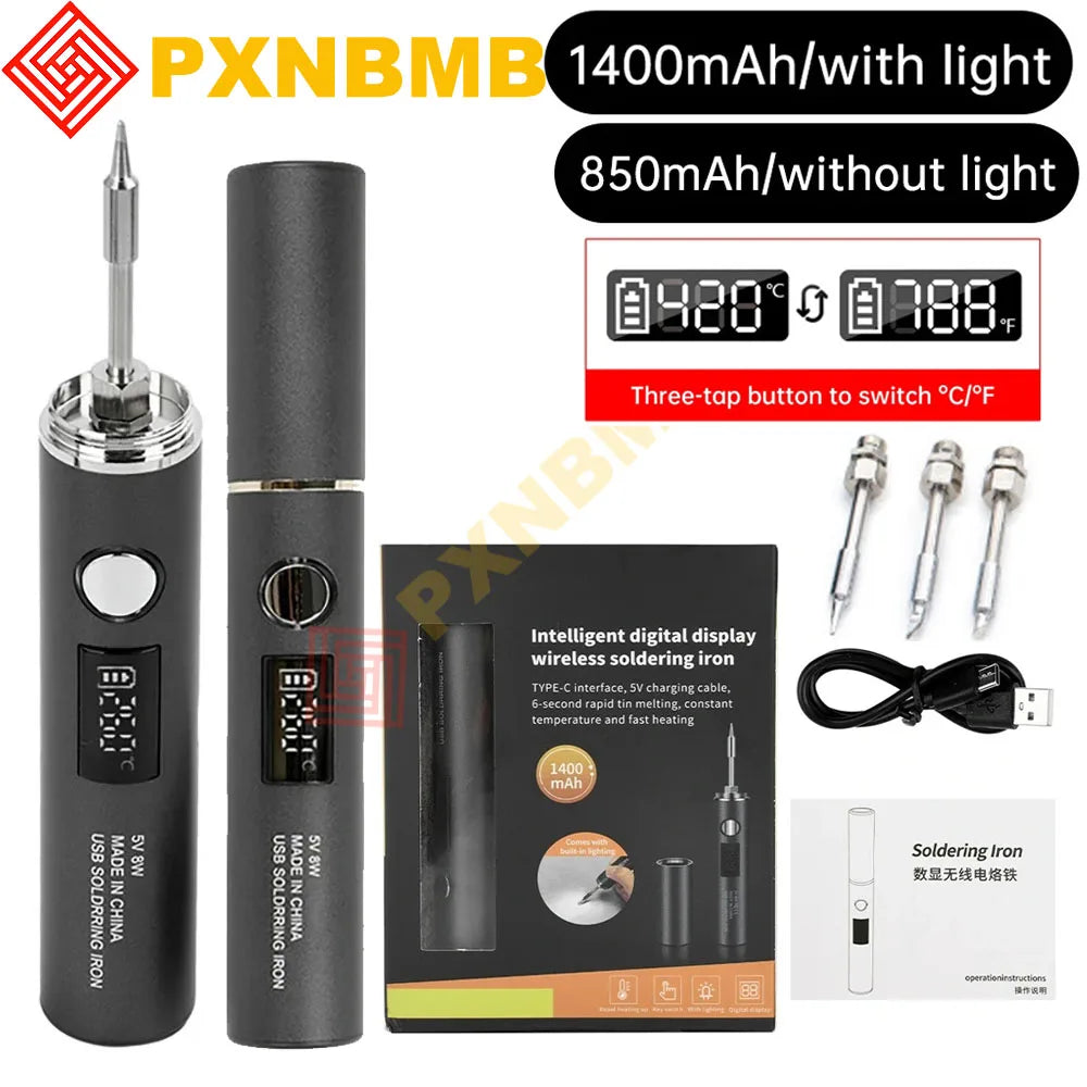 USB Soldering Iron Adjustable Temperature 260-420℃ Electric Soldering Iron Kit 850mAh/1400mAh Battery Solder Welding Iron Tools