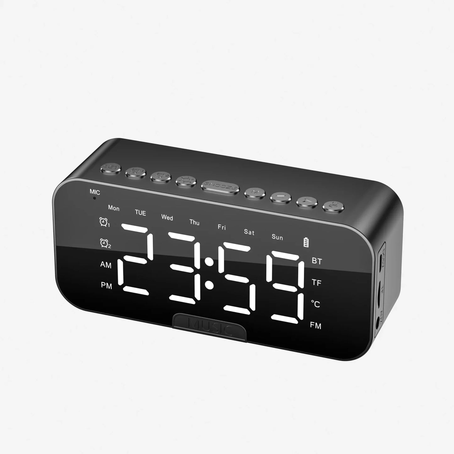 1pc LED Digital Alarm Clock with Bluetooth ,Speaker Mirror Bedroom Office Decor Table Screen Temperature FM Radio
