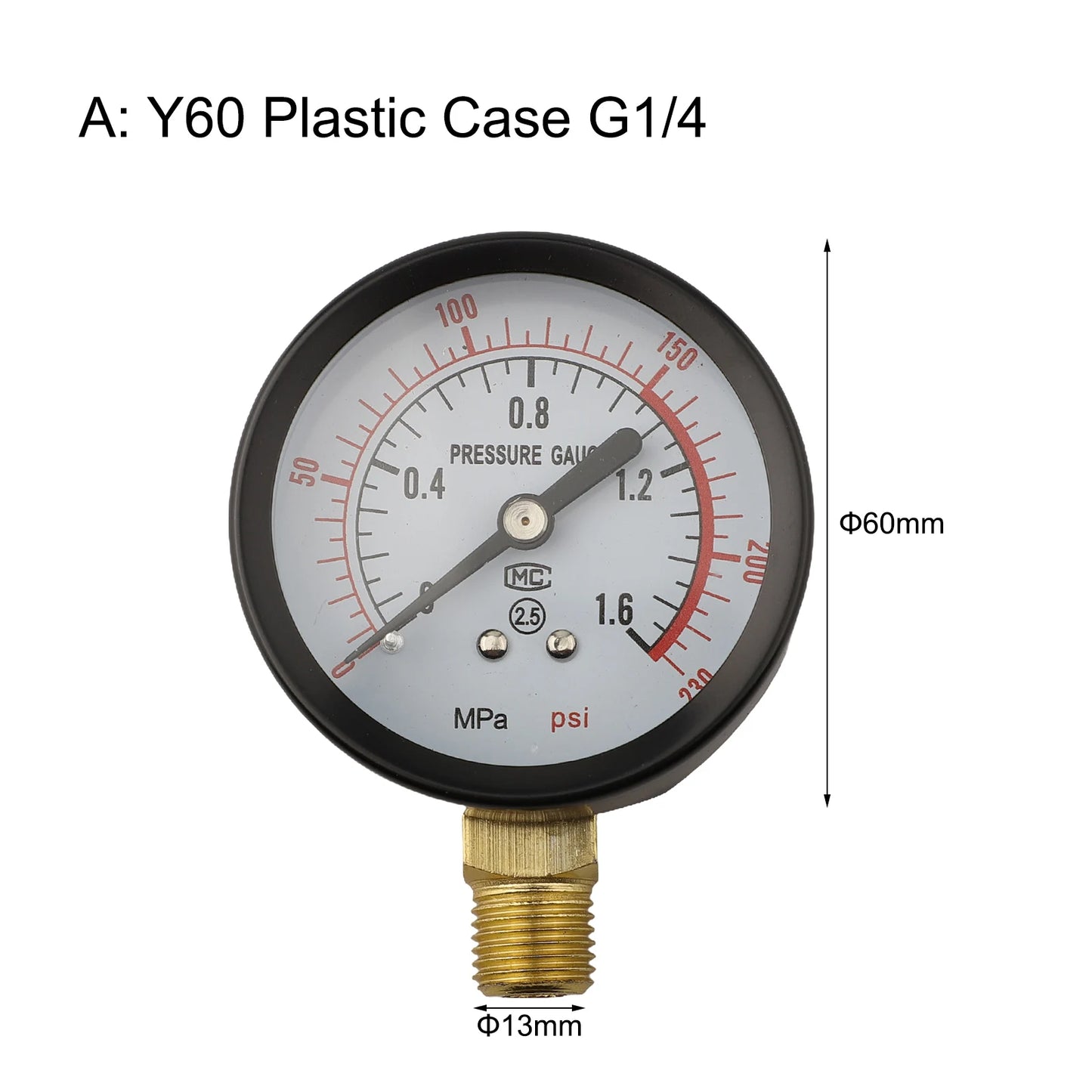 Vacuum Manometer Mini Dial Gauge Y60 0-1.6Mpa 0-230PSI Pool Filter Water Pressure Gauge Meter For Air Compressor Display Gauge