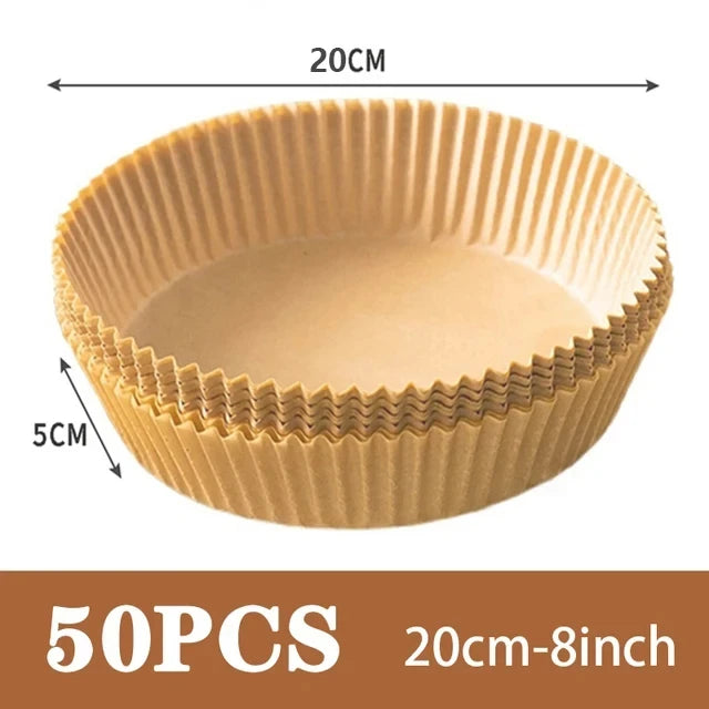 50pcs/set Air Fryer Paper Disposable Paper Oil-proof Parchment Wood Liner Non-Stick Mat Cheesecake Air Fryer Accessories