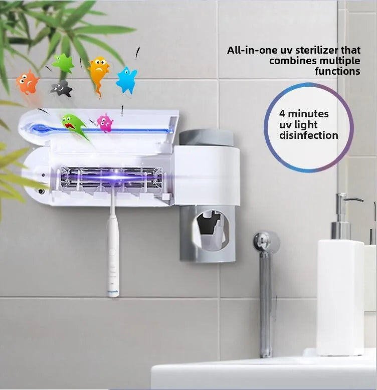 Toothbrush Holder Wall Mounted Solar UV Light Ultraviolet Toothbrush Sterilizer Automatic Toothpaste Holders Bathroom Accessory