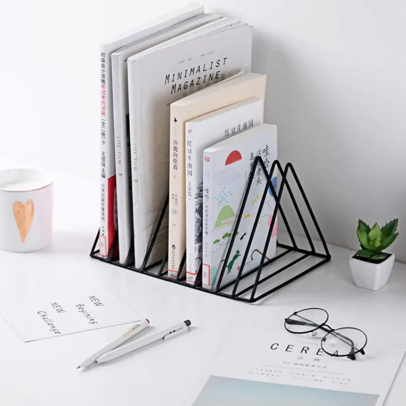 Book Storage Rack Desktop Iron Bookshelf Vinyl Records Holder Student Stationeres Organizer Newspapers Magazines Stand retail