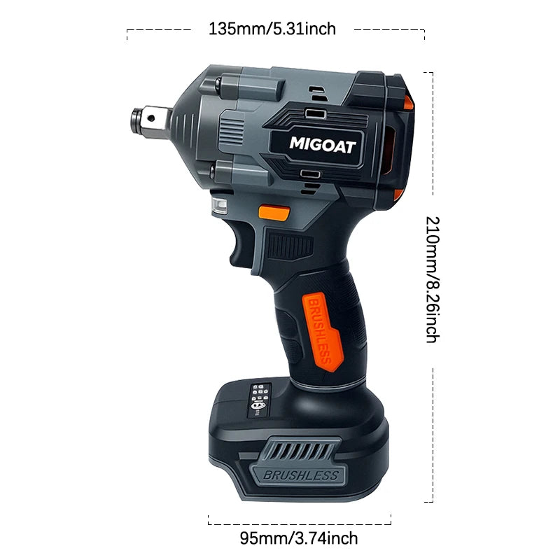 MIGOAT 600N.M Ultra High Torque Impact Wrench Brushless Motor Industrial Power Tool For Makita 18-21V Battery pin, Tool only