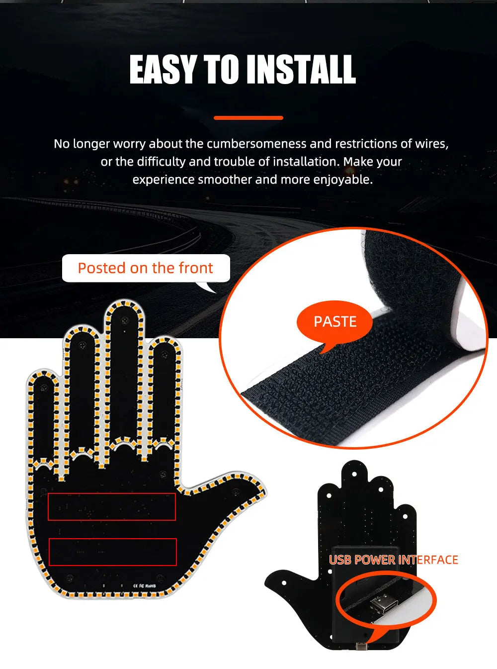 Funny Car Finger Light with Remote, Road Rage Signs Middle Finger Gesture Light,Auto Amber Warning Brake Light Car Accessories