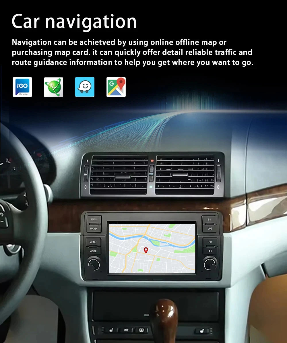 Junuse Car Multimedia Player For 3 Series BMW E46 M3 318/320/325/330/335 1998-2005 7" Android 13 GPS Radio CarPlay Navigation