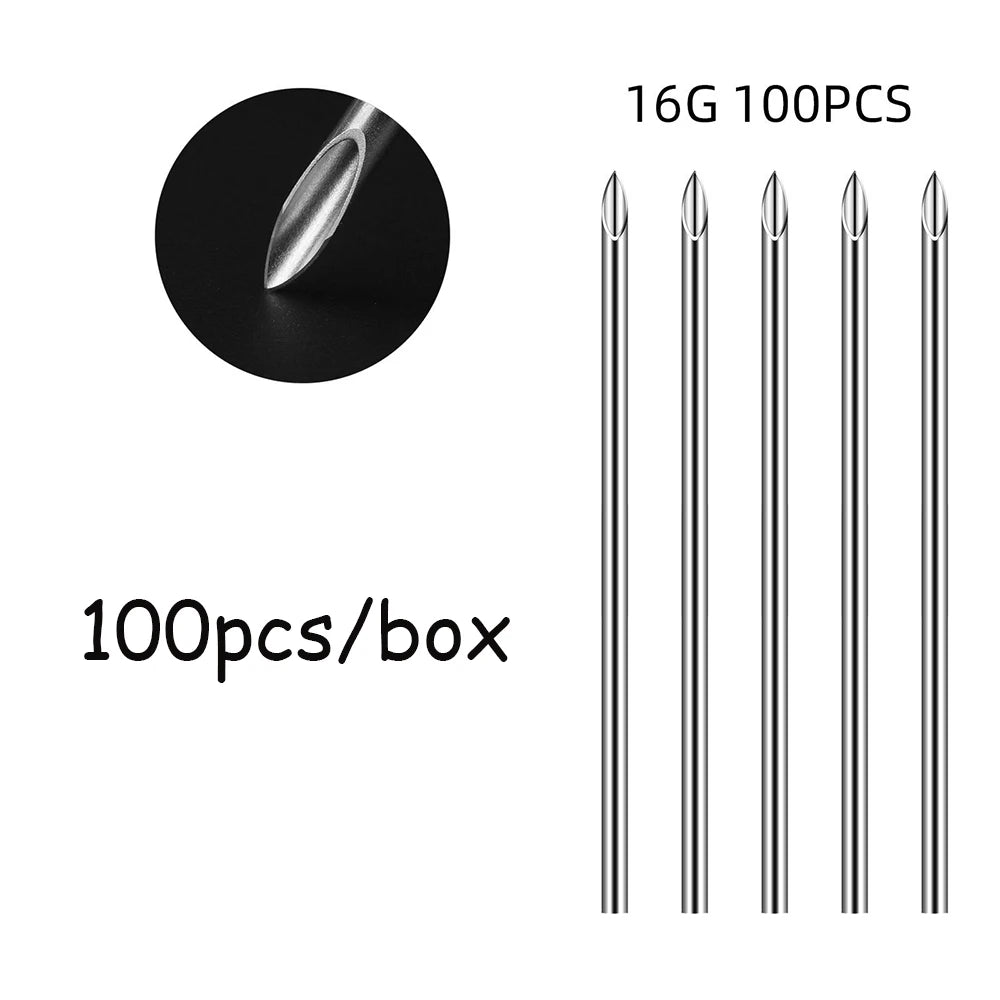 100pcs/box Disposable Sterile Body Piercing Needle 10G 12G 14G 16G 18G 20G Steel Sterile Disposable ForEar Nose Navel Nipple Lip