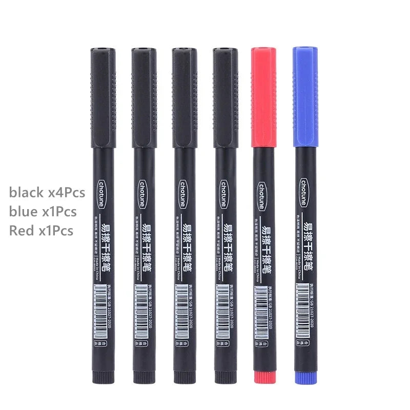 8pcs Erasable Whiteboard Pen 0.5mm Fine Point Black/Blue/Red Ink Blackboard Marker School Office Art Writing Stationery
