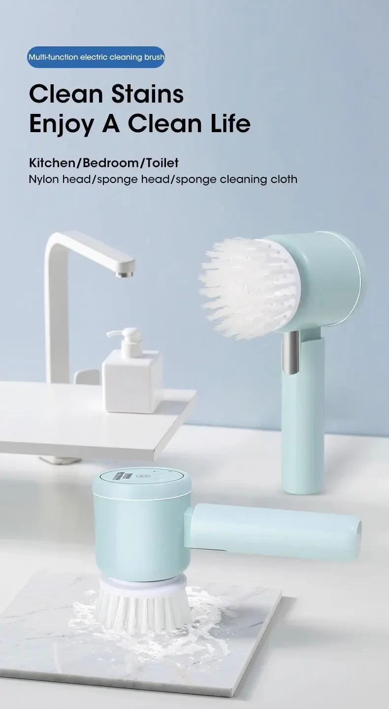 Electric Spin Scrubber, Bathroom Cordless Cleaning Brush Power Scrubber with 5 Replaceable Brush Heads, Electric Cleaning Brush