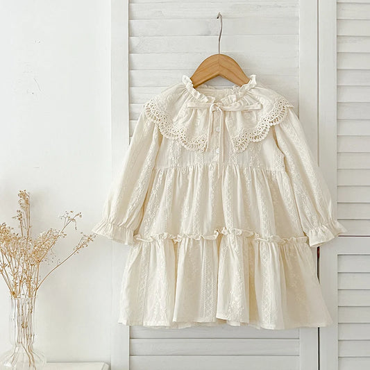 New Baby Girls Dress Girls Sweet Girl Dress Ruffle Trim Party Princess Dress Lace Collar Going Out Casual Dresses Little Clothes