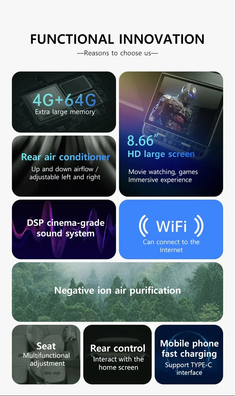 New Style 8.66 Inches Rear Display Android 13 WIFI Entertainment Screen 4G+64G Wireles Carplay Andriod Auto for Tesla Model Y 3