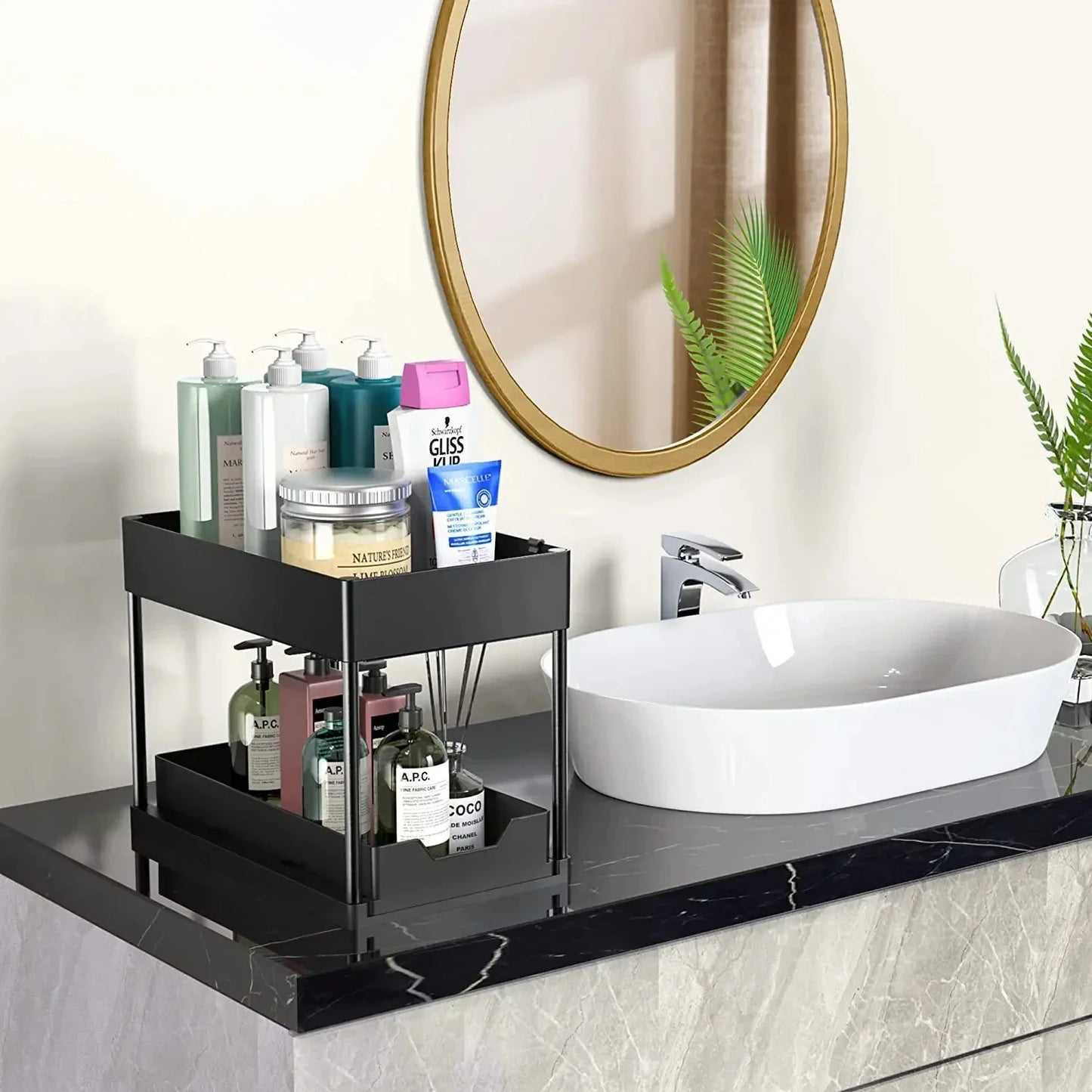 Organization and storage under the sewer, kitchen finishing rack with double sliding drawers, multifunctional storage rack shelf