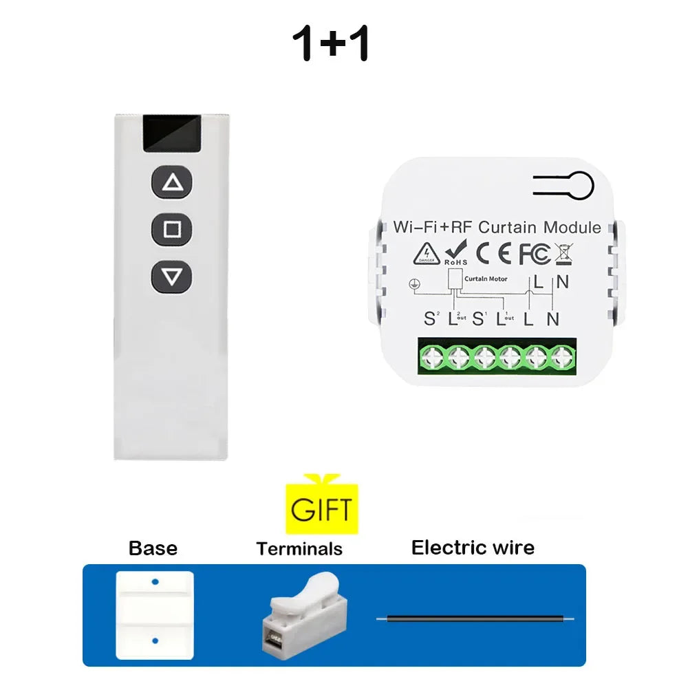 Tuya Smart Life WiFi 433Mhz Blind Curtain Switch with RF Remote for Electric Roller Shutter Google Home Alexa Smart Home Control