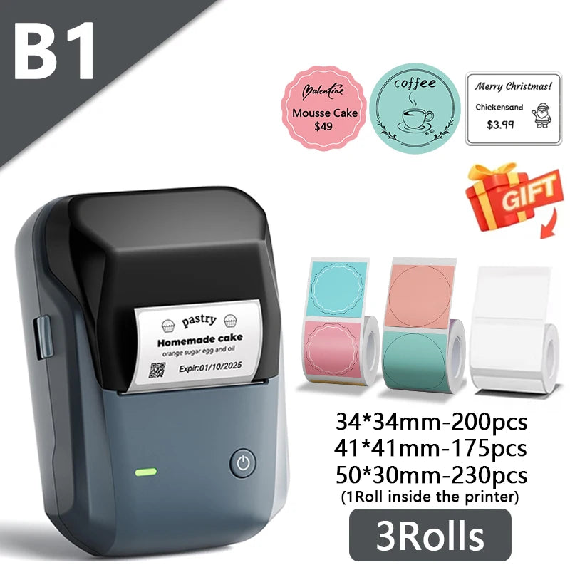 Niimbot B1 Mini Label Printer Adhesive Portable Printer 2 Inch Thermal Paper Round Labels Maker Machine For Tag Cable Printing