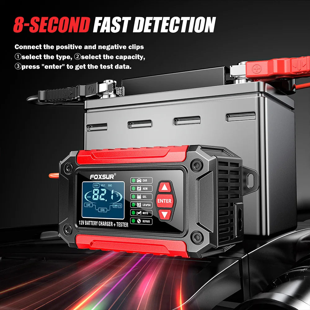 New 2in1 Smart Car Battery Charger System Tester Car Motorcycle Battery Analyzer For Lead Acid AGM GEL Lithium LiFePo4 Batteries