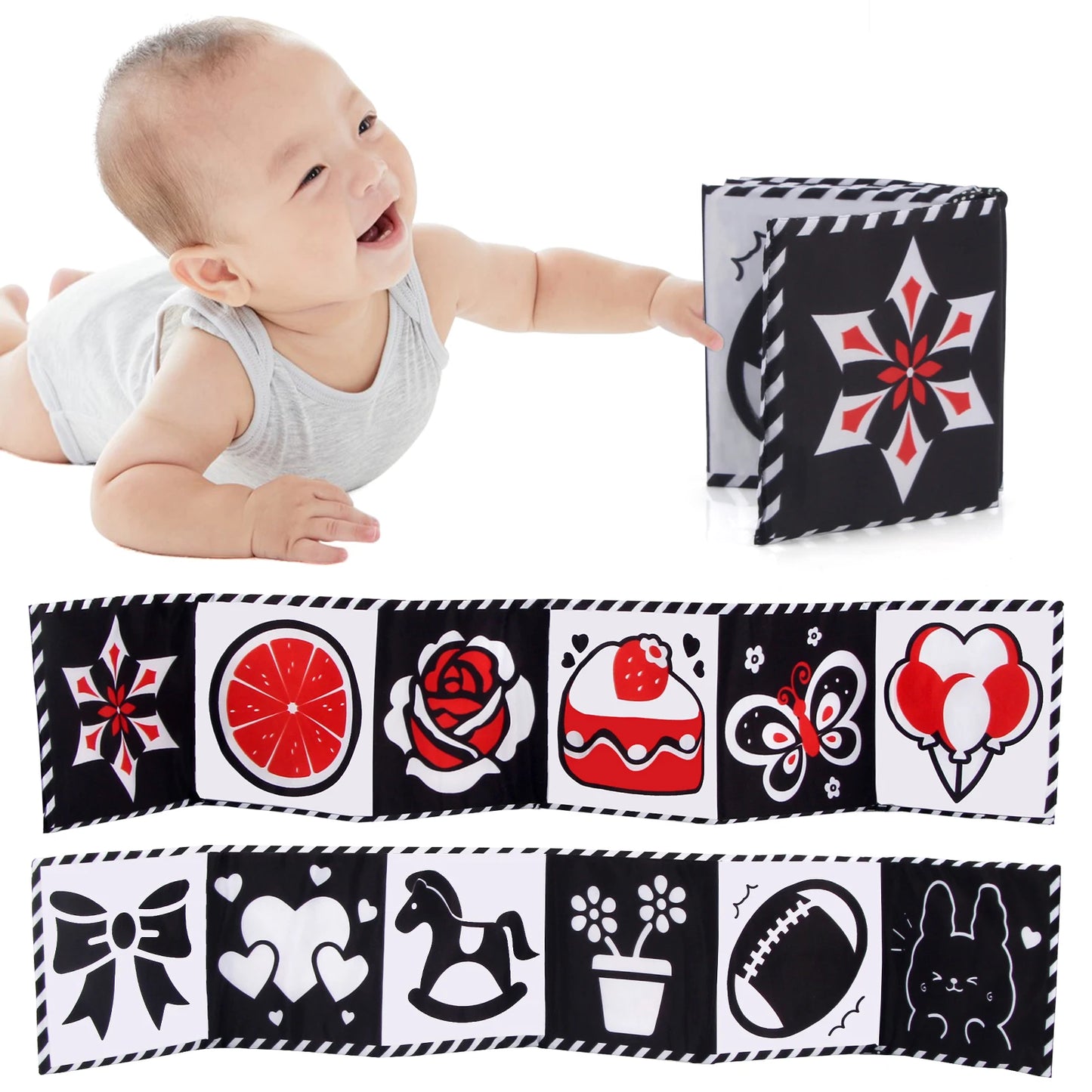 Baby Cloth Book High Contrast Baby Toys 0-36 Months Newborn Crib Toys Black and White Animal Sensory Cloth Books Montessori Toys