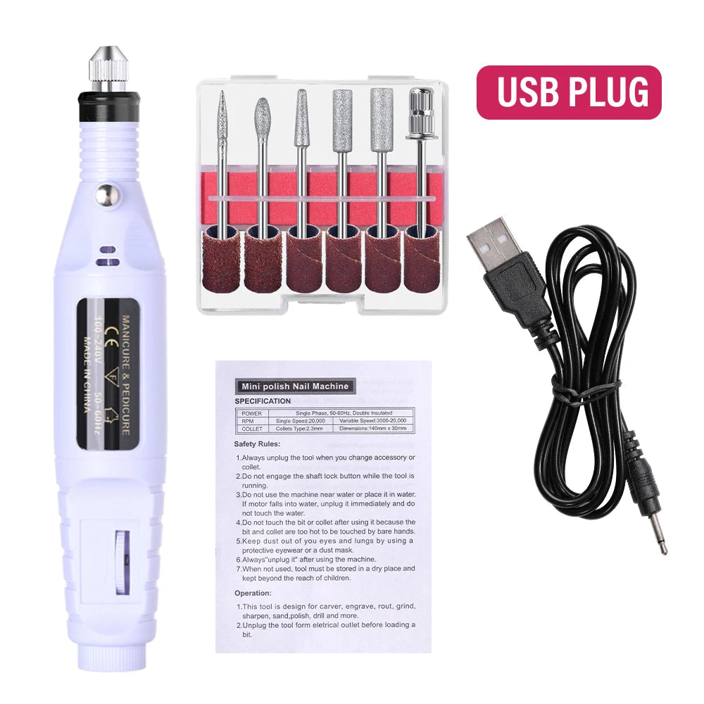 YIKOOLIN Acrylic Nail Drill Kit Electric Nail File 20000 RPM Portable Electric Nail Drill Bits Gel Remover Nail Tools