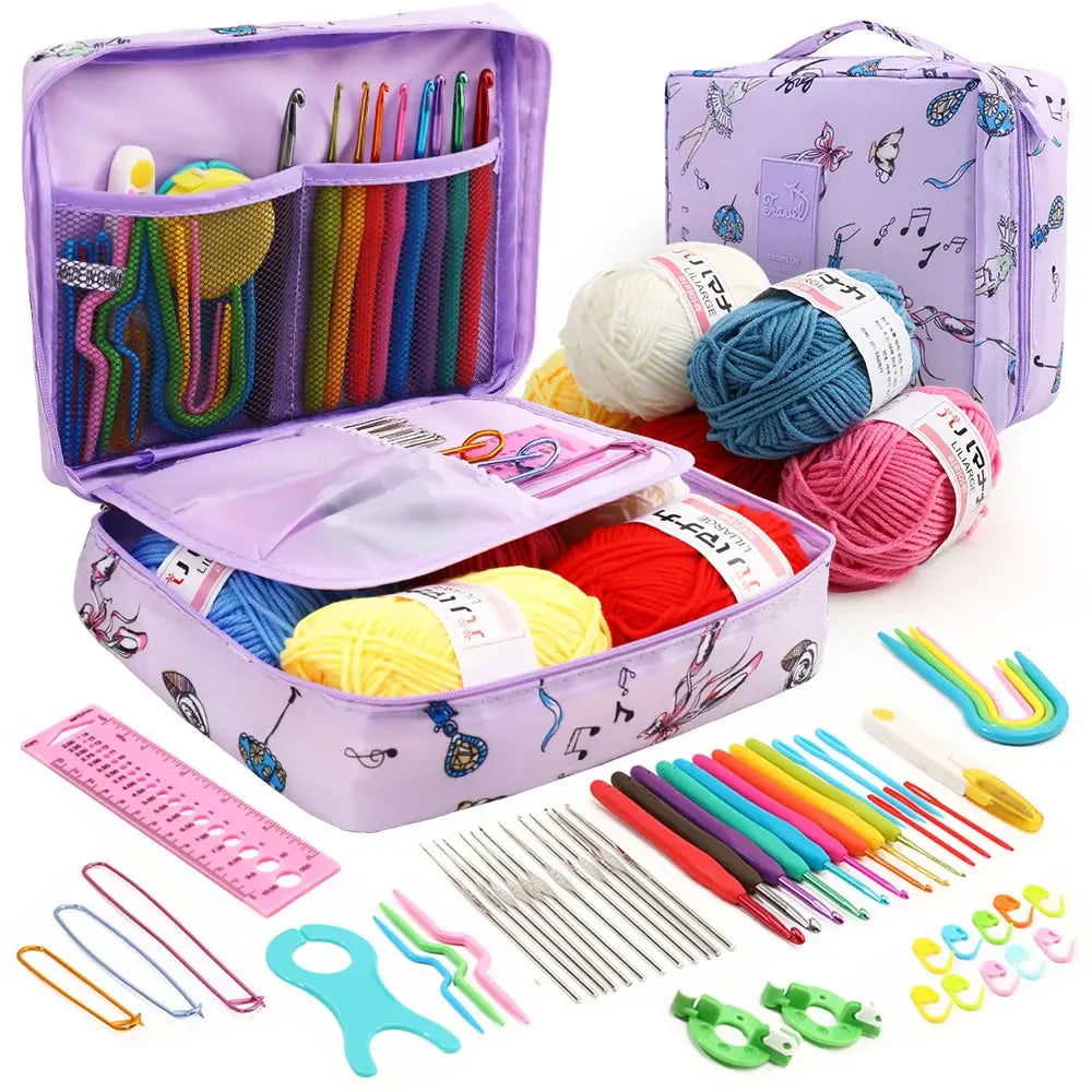59Pcs/Set Portable Crochet Knitting Set DIY Beginner Crochet Hook Kit With Storage Bag Material Pack and Storage Tools