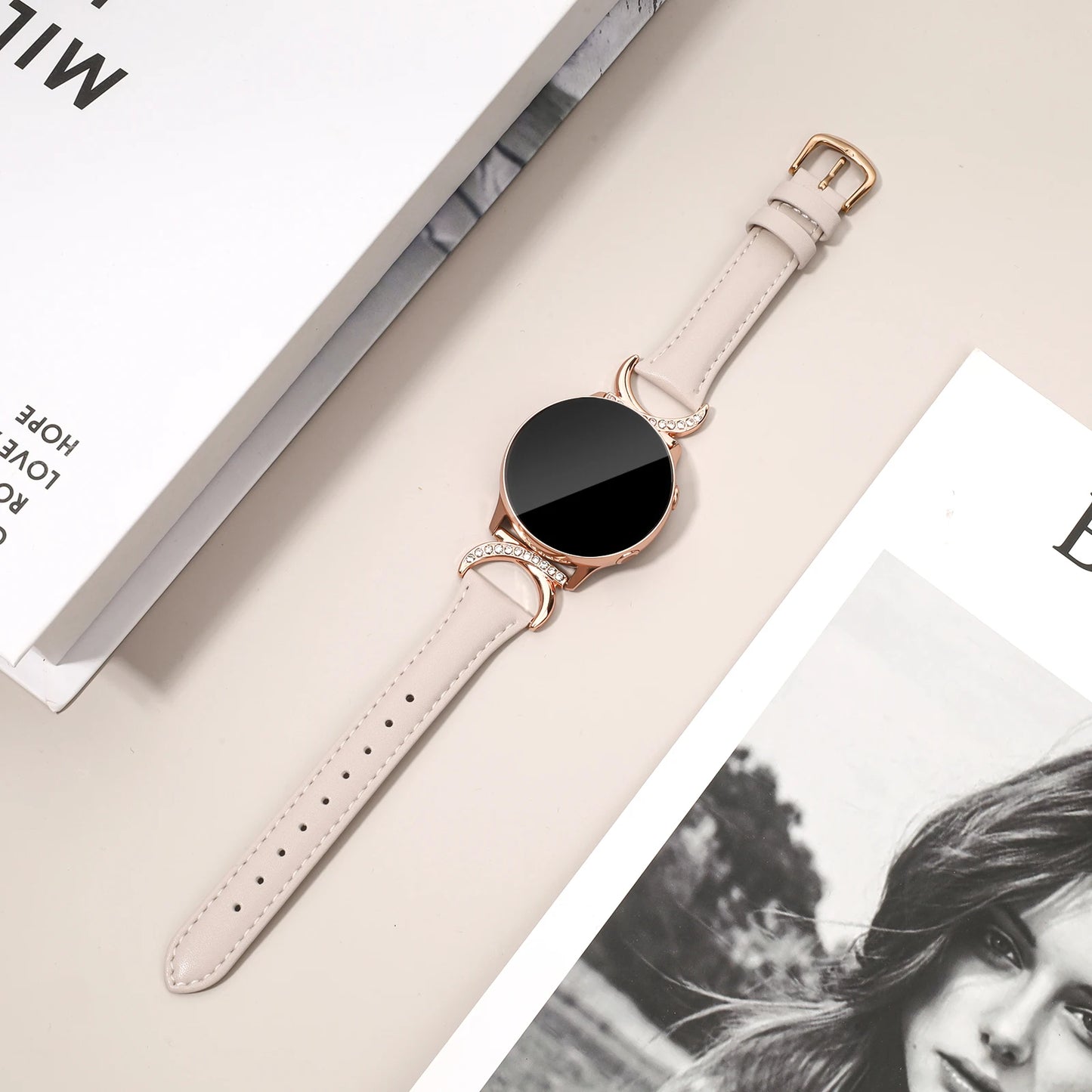 Leather strap compatible with Samsung Galaxy Watch 7/6/5/4 Classic strap 40/42/44/43/45/46/47mm Stylish 20mm strap for women