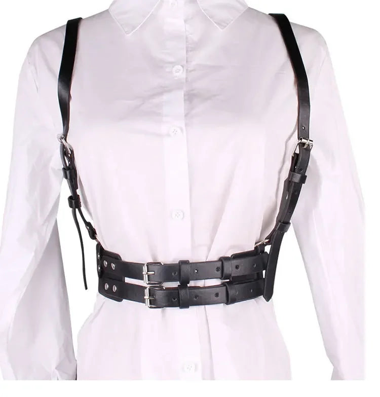 Black PU Leather Punk Body Chains Fashion Strong And Sturdy Waist Straps Belt Club Adjustable Body harness