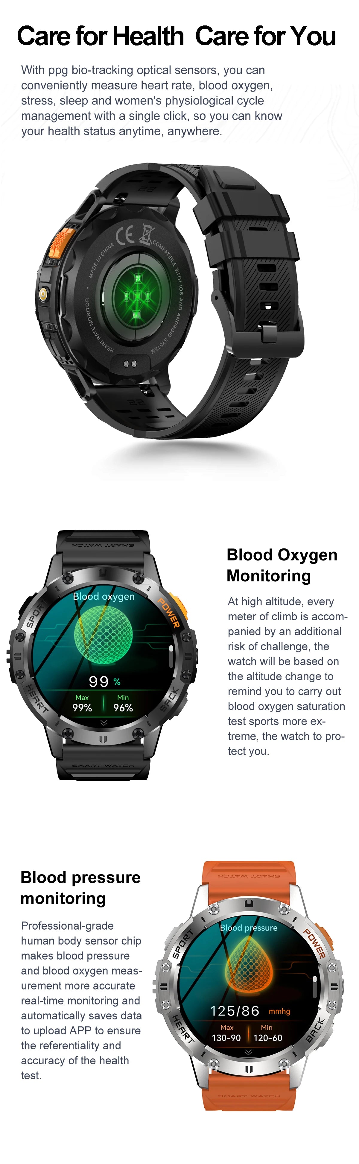 New Smart Watch Men Outdoor 530mAh Large Battery Bluetooth Call Sport Fitness Bracelet AMOLED Screen Flashlight Smartwatch