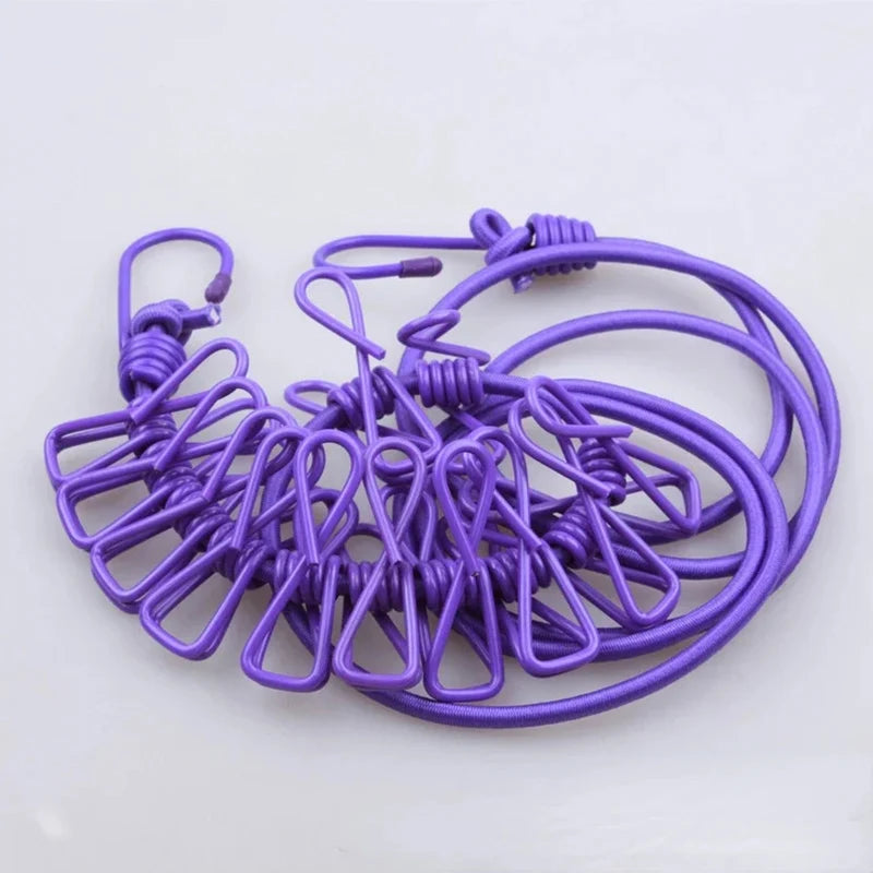 Portable Clothing Clothesline with 12 Clips Retractable Laundry Dryer Clothes Rope Drying Rack Cloth Hanging Line For Outdoor