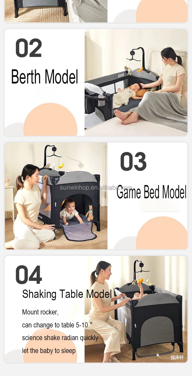 European EN Standard High Quality Foldable Multifunctional Baby Playpen Bedside Crib Sleeping Crib Drop Side Travel Cot Baby Bed