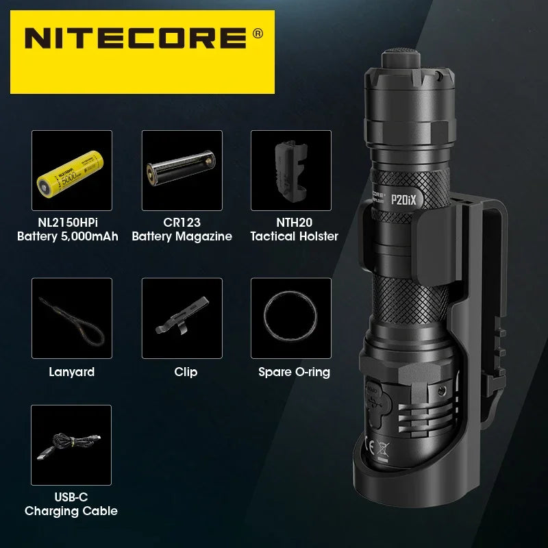 NITECORE P20ix Powerful Tactical LED Flashlight 4000Lumens Rechargeable Torch Light with 21700 Battery for Self-defense Camping