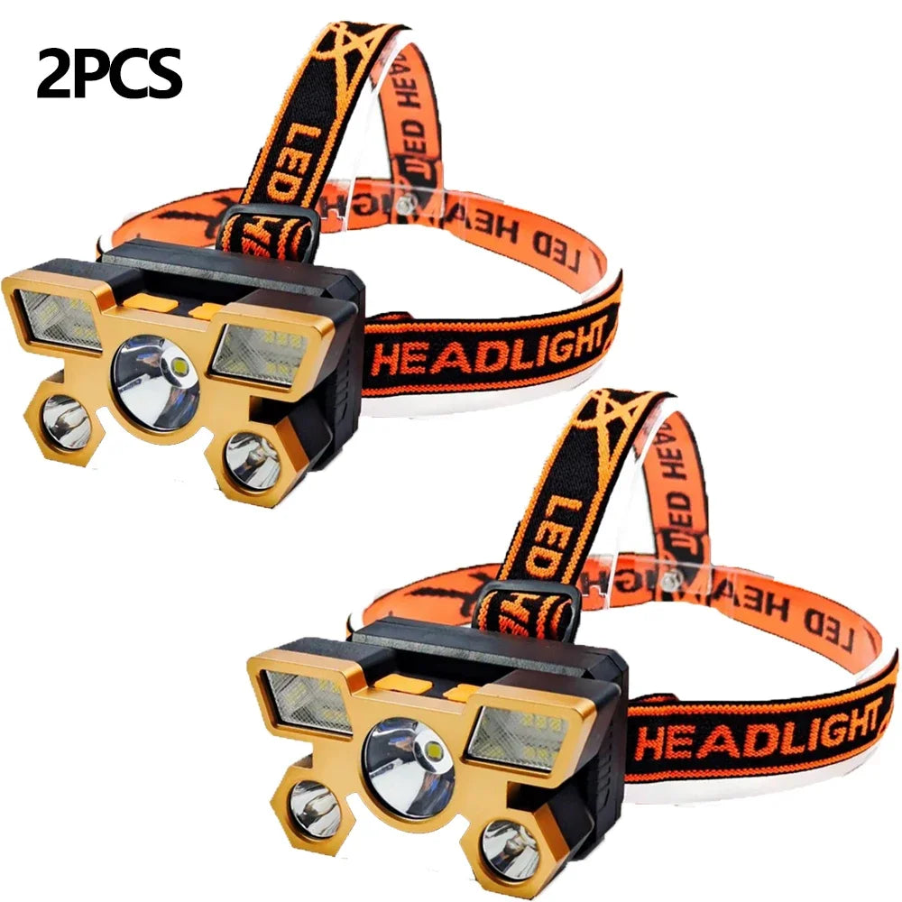 Outdoor High brightness 5LED Headset flashlight Outdoor household portable USB rechargeable Fishing miner lamp Strong headlight