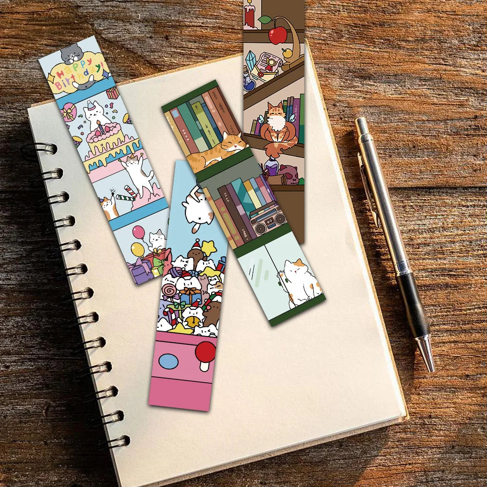 30PCS Cartoon Fun Cat and Bookshelf Retro Bookmarks Easy Handheld Art Creative Materials Reading Paper Bookmarks DIY Bookmarks