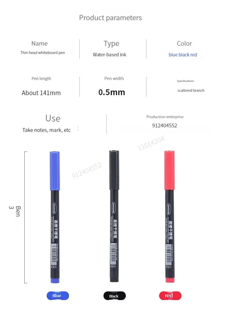 8pcs Erasable Whiteboard Pen 0.5mm Fine Point Black/Blue/Red Ink Blackboard Marker School Office Art Writing Stationery