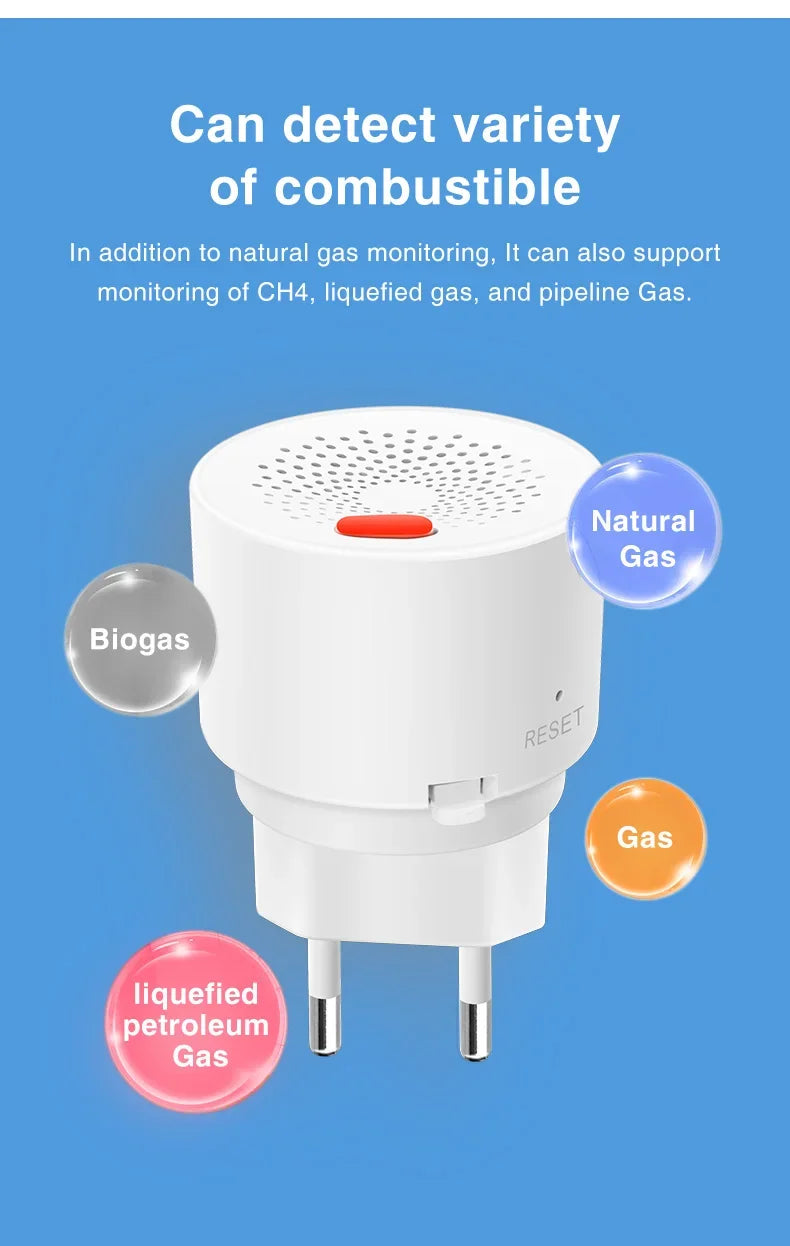Tuya Smart Zigbee Natural Gas Sensor With High Sensitivity For Fire Safety, Designed For Kitchen LPG Leakage Detection.