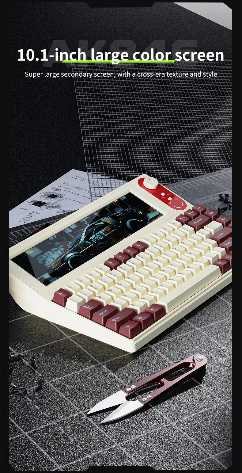 AJAZZ AKP846 Mechanical Keyboard Wired With Screen Programming Custom Driver QMK Open Source 10.1-Inch Color Screen Office Game