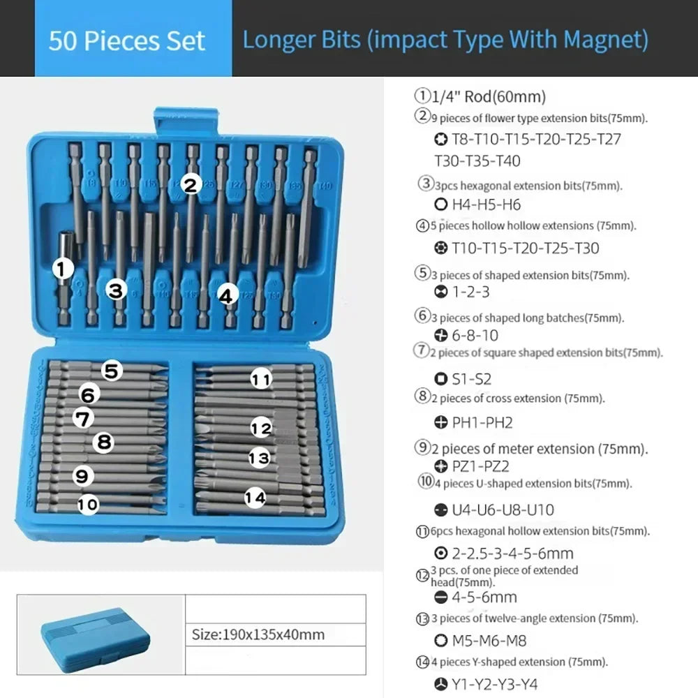 50-in-1 Multi-specification Electric Screwdriver Set Mobile Phone Computer Repair and Dismantling Precision Screwdriver Bit Set