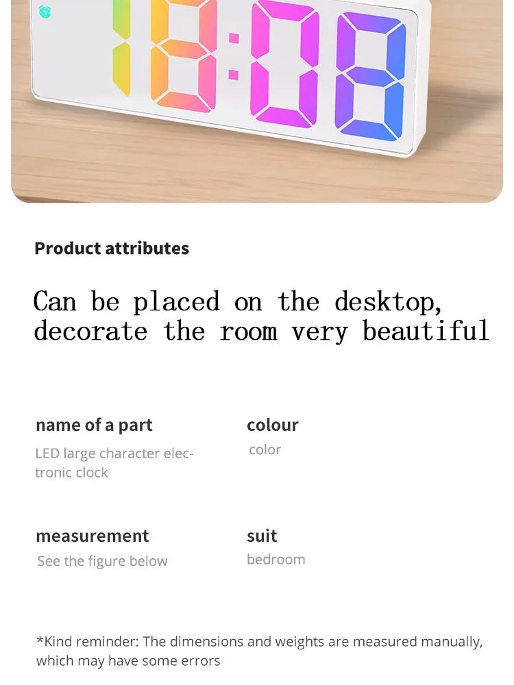 Led Digital Intelligent Electronic Clock Kitchen Timer Bedroom Bedside Alarm Clock Fashion Dazzling Color Transparent Screen