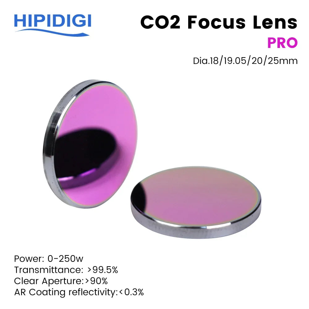 HIPIDIGI CO2 Focus Lens USA ZnSe CVD/PVD/PRO Dia.18 19.05 20mm FL38.1 50.8 63.5 for Laser Engraving Cutting Machine Consumables